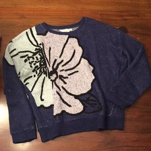 Anthropologie sweater flower blue white wool mix